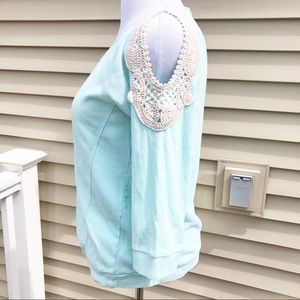 Crochet Embroidered Cold Shoulder Tee